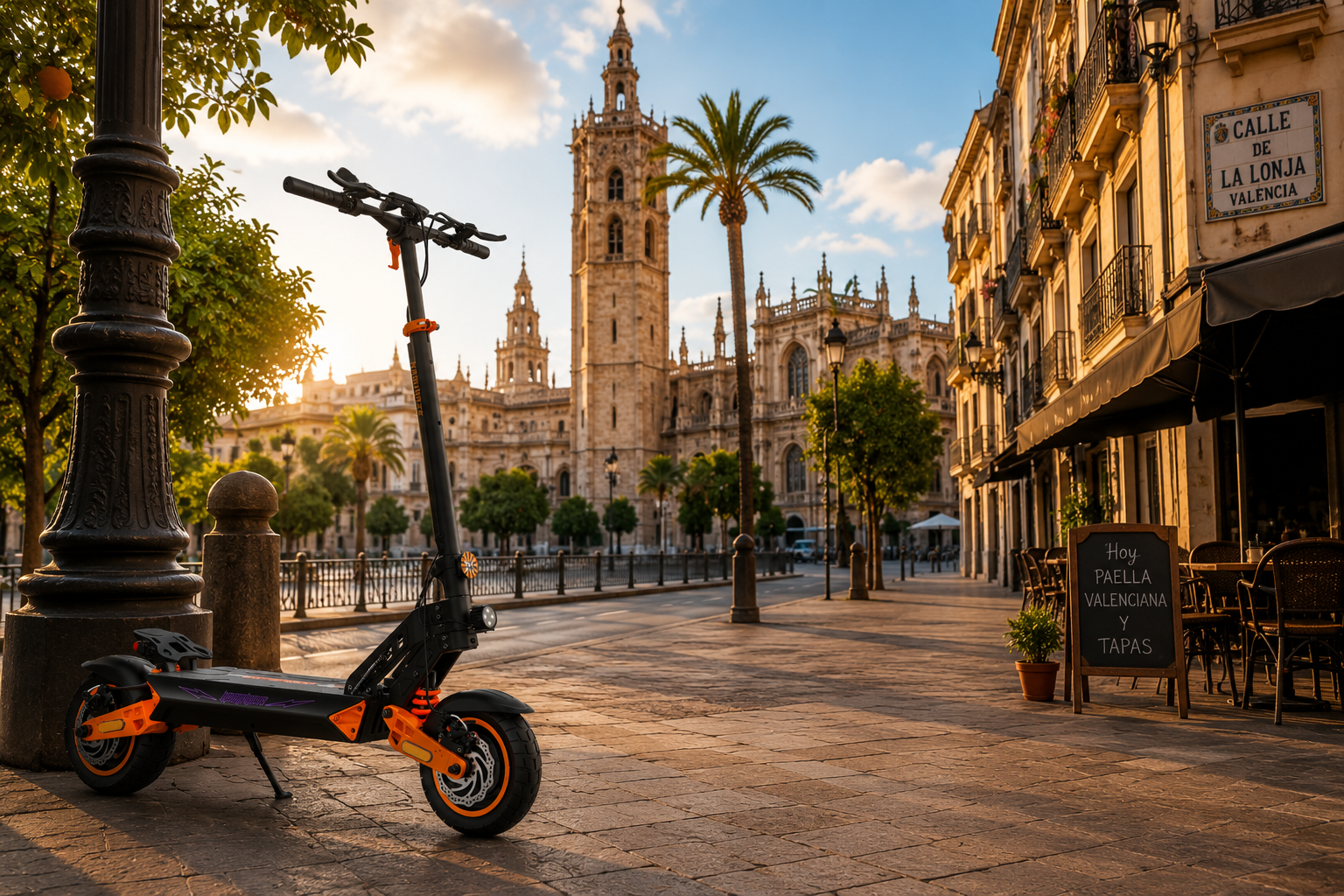 Patinete el&eacute;ctrico Kamikaze K1 Max aparcado en una ciudad espa&ntilde;ola